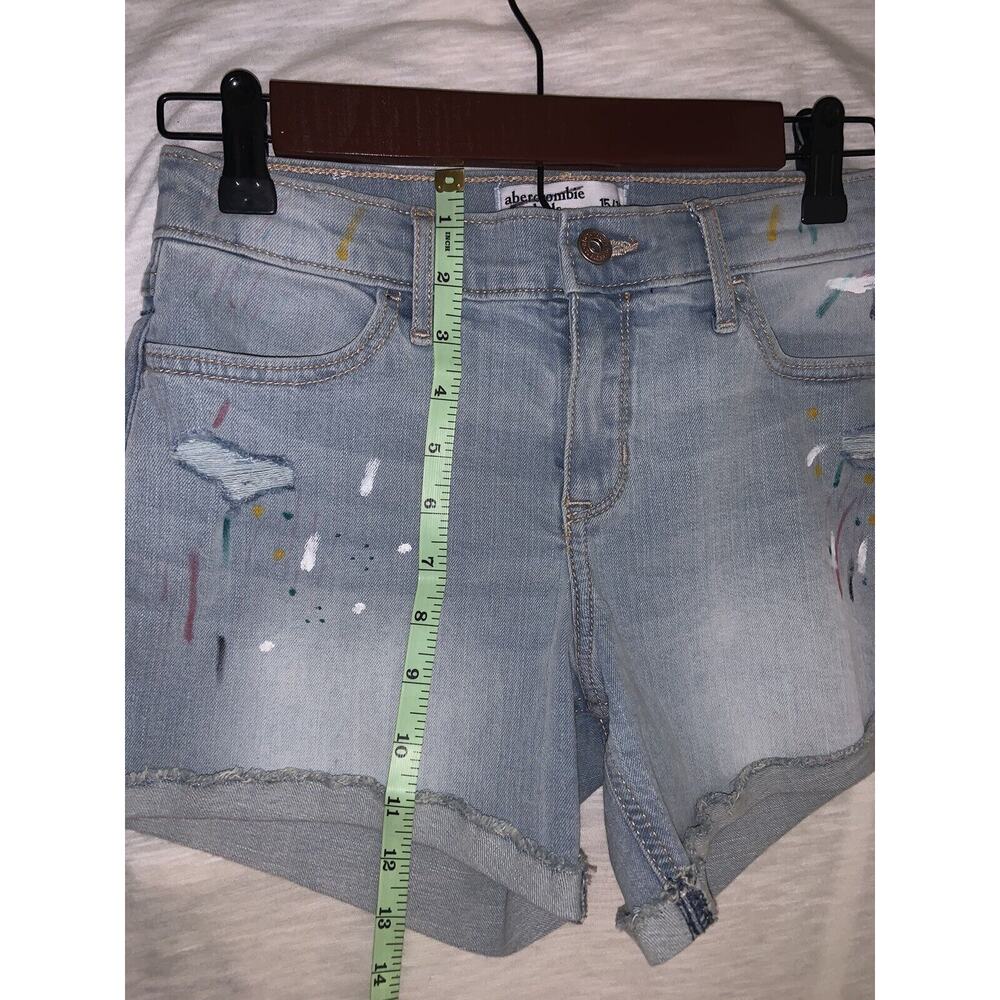 Abercrombie Kids Girls Denim Shorts W/Paint Marks Size 15/16 Mid-Rise Midi Short - Picture 5 of 5